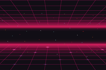 Pixel art background.8 bit game. retro game. for game assets in vector illustrations. Retro Futurism Sci-Fi Background. glowing neon grid. and stars from vintage arcade comp
