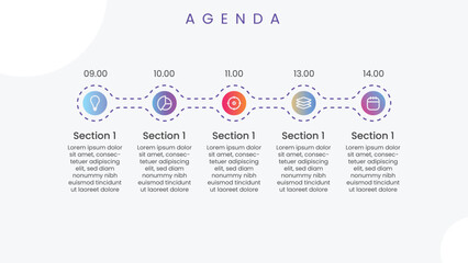 Creative infographic template. Agenda business pitch deck with icon and session
