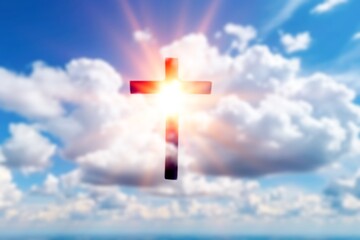 Christian cross in the blue sky background