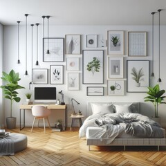 Bedroom sets have template mockup poster empty white with Bedroom interior and chair art photo attractive card design.