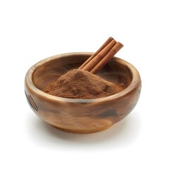 cinnamon stick on the bowl, white isolated background