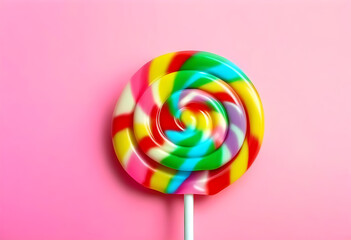 A colorful lollipops on a pink background