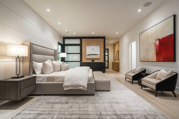 Interior of bedroom with bed and pillows in a modern style,Interior design.