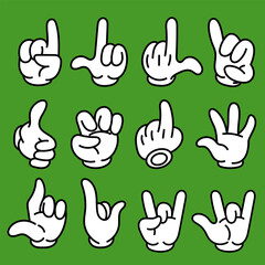 Fototapeta premium Set of cartoon hands in gloves. Retro style mascot hands. Rubber hose style hands. Vector illustration