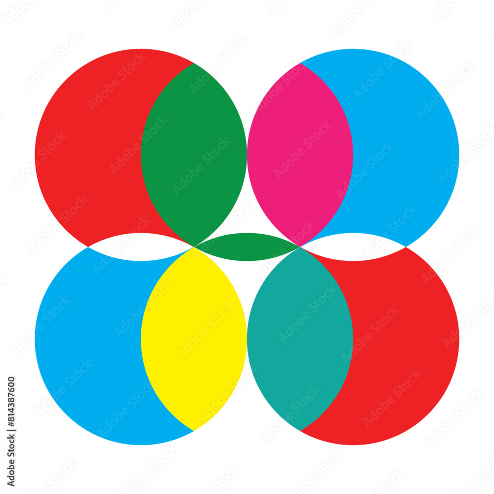 Poster discrete maths glyph color icon. overlapping circles. intersection. venn diagram. venn diagram with 