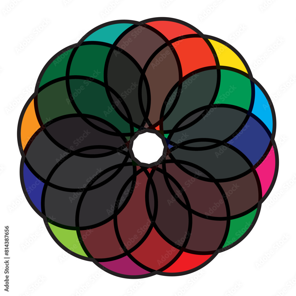 Poster shape with overlapping circles motif. geometric intersecting circles, rings abstract icon. discrete 