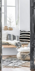 Elegant and modern interior living room spaces with chic decor. Interior design composition.