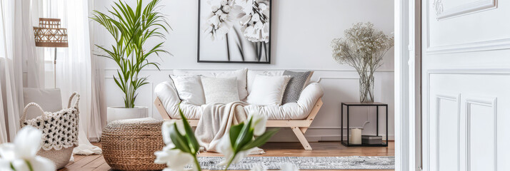 Elegant and modern interior living room spaces with chic decor. Interior design composition.
