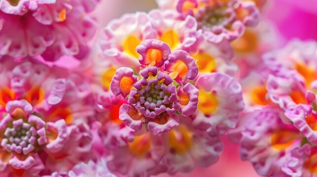 The Fibonacci Rule of Nature: Macro Shot of Lantana Flowers in Vibrant Pink, Showing Stunning Color