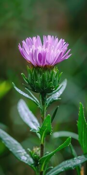 Stokes Aster Closeup in Spring Garden - Beautiful Flower in Green Nature Outdoors