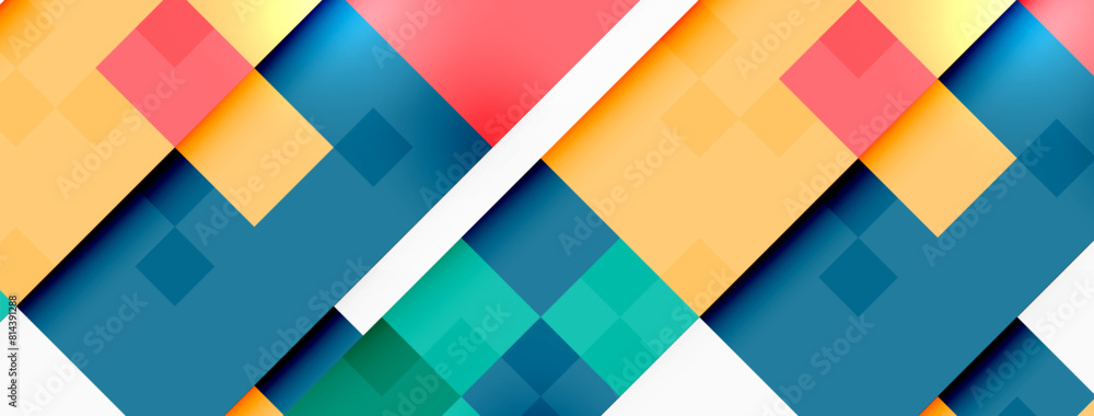 Aufkleber an artful display of vibrant colorfulness with a geometric pattern of rectangles and triangles, remi