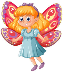 Cartoon girl with vibrant butterfly wings