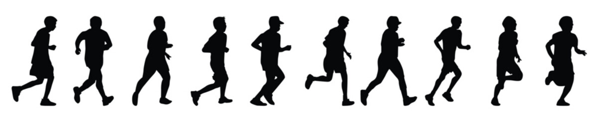 Running silhouettes vector, Black color man jocking on white background