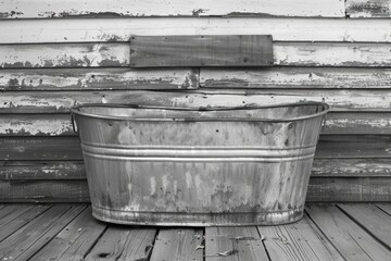 Fototapeta premium Timeless Charm: Vintage Metal Washtub and Washboard for Nostalgic Laundry Days