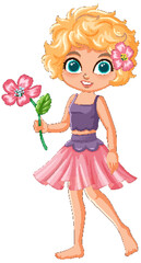 Blonde girl holding a pink flower