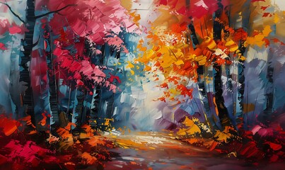 forest path middle brush stroke composition singularities vibrant color