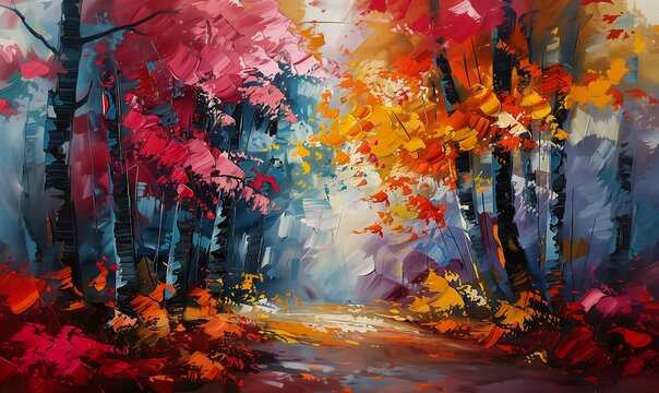forest path middle brush stroke composition singularities vibrant color