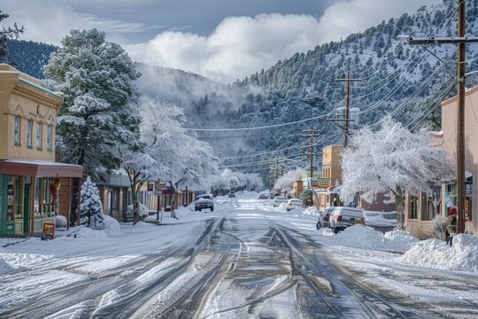Daytime Cloudy View of Land of Enchantment- Architecture, Building and Cars in Town of Cloudcroft