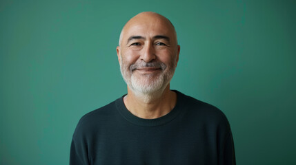 Obraz premium A man with a shaved head is smiling, cancer patient with chemotherapy