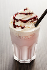 milk cocktail with chocolate syrup