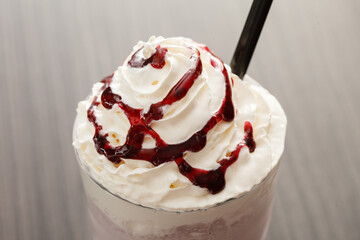 milk cocktail with chocolate syrup