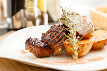 steak with potatoes and sauce