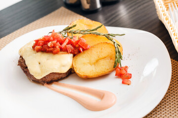 steak with potatoes and sauce