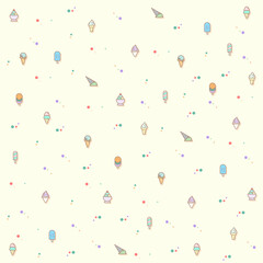 Vector illustration of a cute Ice cream and popsicle. Collection of dessert, cone, waffle, vanilla, yammy, soft, stick, scoop and other elements. Isolated on beige.