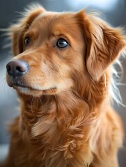 Close up Portrait of Cheerful Golden Retriever Puppy on White Background