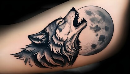 Create a tattoo of a majestic wolf howling at the upscaled_2
