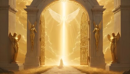 A gate of golden light guarded by angelic sentine upscaled_2