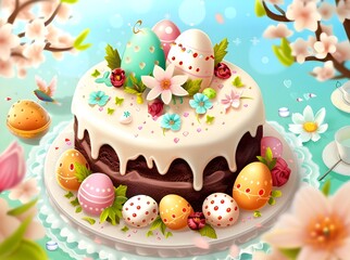 Easter cakes with eggs Generative Ai
