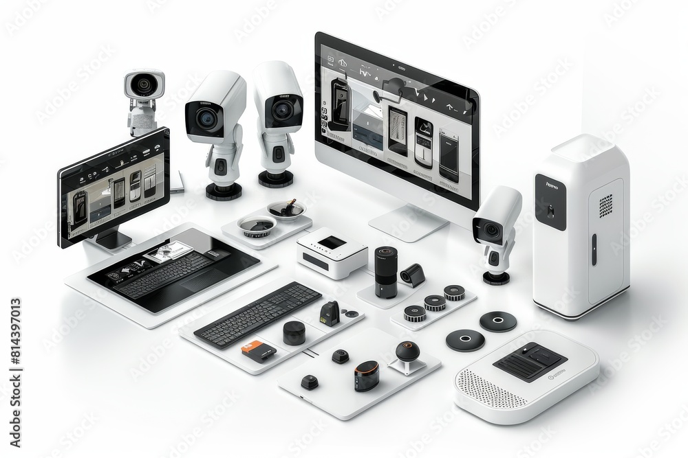 Poster surveillance cameras and cctv integrated with smart lighting via advanced wireless protocols set up 