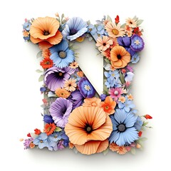 Flowers in font, Letter N