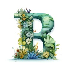 letter B with nature flowers