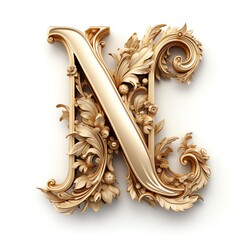 golden font letter N on white background
