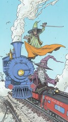 A duel between wizards atop a moving train