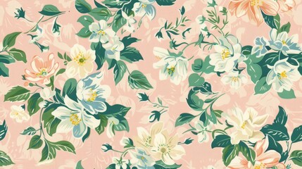 Vintage Hellebore Jasmine Sweet Pea Floral seamless pattern with garden flowers