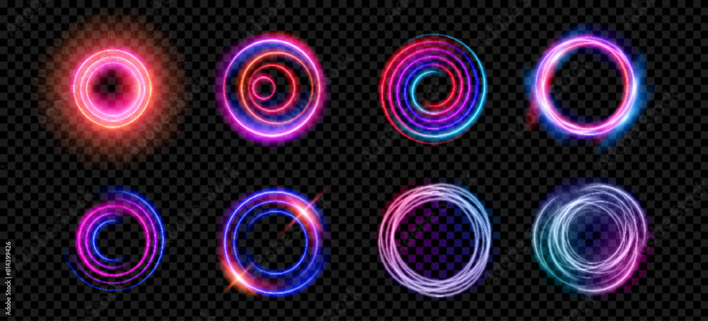 Poster neon light circle halo with overlay effect on transparent background. realistic 3d vector illustrati