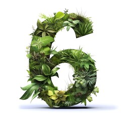 Number Six made of green leaves