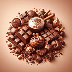 Chocolate pieces, Brown delicious bars