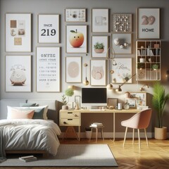 Bedroom sets have template mockup poster empty white with a desk and Bedroom interior image art art photo harmony.
