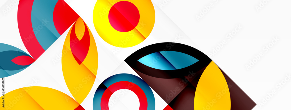 Poster a captivating display of colorful circles on a pristine white backdrop, creating a mesmerizing patte