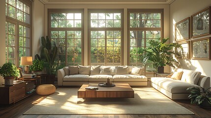 Fototapeta premium Detailed living room showcasing a harmony of vintage art deco items with modern architectural lines, rendered hyperrealistically with a focus on blending historical charm with contemporary elegance.