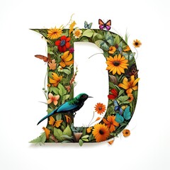 Letter D in bird with flowers