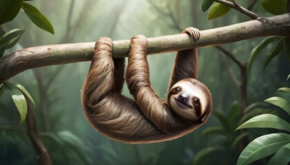 Fototapeta premium A sloth icon hanging from a branch upscaled_3