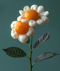 Forest Feast of Flower A soft forest glade becomes the stage for a surreal feast of fried egg-like flowers on elegant stems, shining under the dappled sunlight.