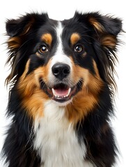 The cheerful and friendly face of a beloved canine companion on a clean white background