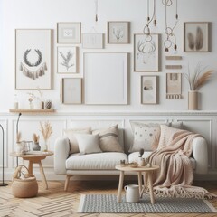 living room with a template mockup poster empty white and With Couch And Pictures On The Wall image art photo photo lively.