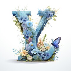 Flowers in font, Letter Y